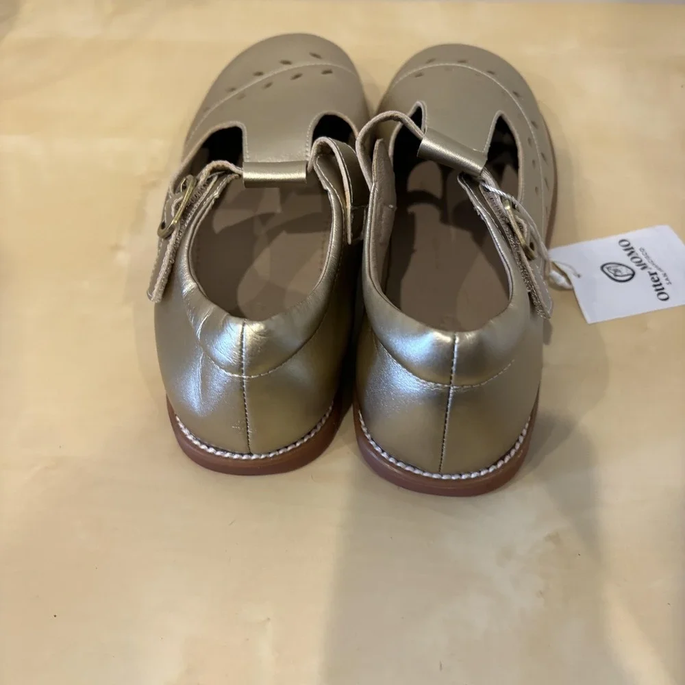 Otter MOMO Shoes‎ Big Girl SZ 4 Gold Mary Jane T-Strap Buckle Leather Casual New